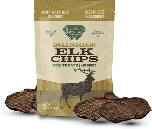 Gaines Family Farmstead Elk Chips for Dogs – 4 oz, Natural Single-Ingredient Dog Treats, High-Protein Rawhide-Free Chews, Healthy Grain-Free Snacks, Made in USA