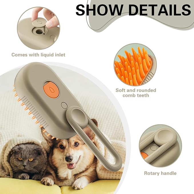 Steamy Pet Brush - Convenient Hair Removal, Easy Collection, Massage Function - Ideal Steam Brush for Cats! (White)1