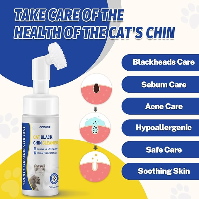 Cat Black Seed Cleaner,Remove Cat Chin Blackheads,Cat Acne Chin Treatment,2-in-1 Wash and Brush,Cruelty-Free and Freshness 5.07 fl.oz
