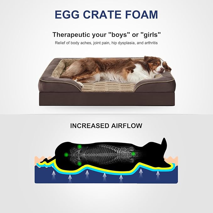 FURTIME Orthopedic Dog Bed for Medium Dogs - Washable Dog Sofa Beds Medium, Supportive Foam Pet Bed with Removable Washable Cover, Waterproof Lining and Nonskid Bottom, Khaki