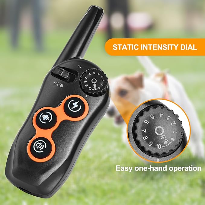Dog Shock Collar with Remote Control,1300Ft,IP67 Waterproof Dog Training Collar with 3 Training Modes, Beep, Shock, Vibration,Safe Lock for Small, Middle,Large Dogs (Orange O+B)