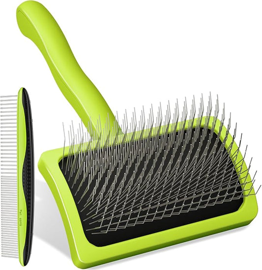 Pecute Slicker Brush for Dogs & Pet Comb, Professional Grooming Dog Brush for Goldendoodles, Poodles, Labradoodles, with Extra Long Soft Pins to Effectively Remove Tangles, Knots and Mats, 2PCS