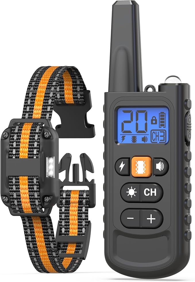 Dog Shock Collar with Remote Control - 3300FT Rechargeable IP67 Waterproof Training Collar for Dogs 8-120 lbs with Beep, Vibration, Shock, Flashlight