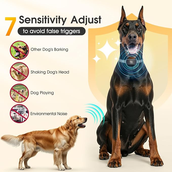 Dog Bark Collar for Large Medium Small Dogs, Rechargeable No-Bark Collar, Smart Barking Collar, Effective Bark Collar with 7-Level Sensitivity, 3 Beep & Vibration Modes, Waterproof, Black