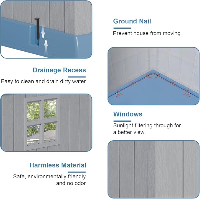 Dog House Indoor Outdoor for Small to Large Sized Dogs Resin Outdoor Dog House with Ventilation Puppy Shelter with Elevated Floor, Easy to Assemble, Blue