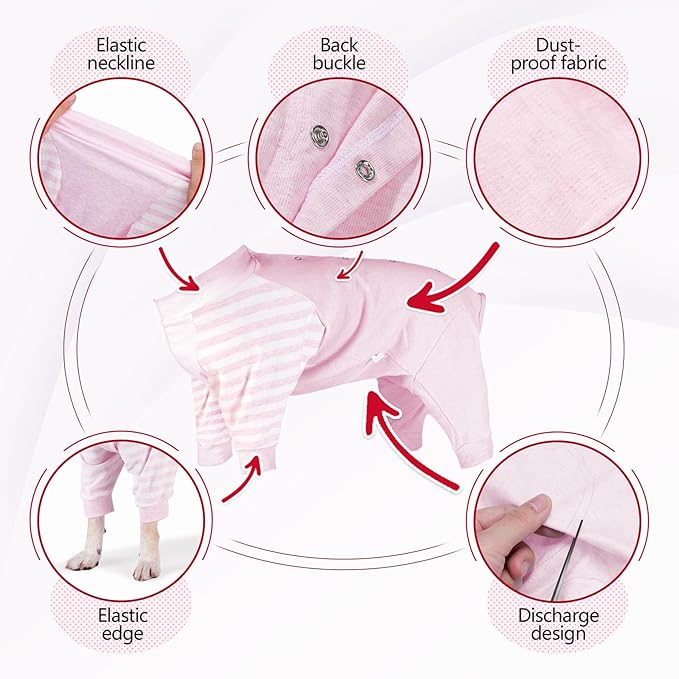 Dog Recovery Suit, Abdominal Wound After Surgery Wear, Anti Licking Bodysuit with Snaps, E-Collar & Cone Alternatives, Long Sleeve Dog Spay Surgical Pajamas Prevent Shedding(2XL, Pink)