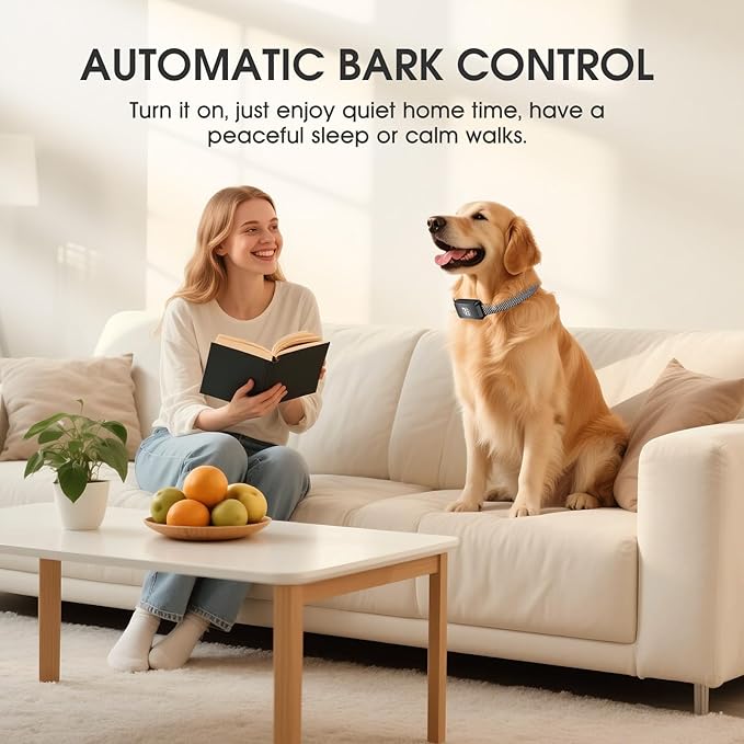 Dog Bark Collar for Large Medium Small Dogs, Rechargeable No-Bark Collar, Smart Barking Collar, Effective Bark Collar with 7-Level Sensitivity, 3 Beep & Vibration Modes, Waterproof, Black