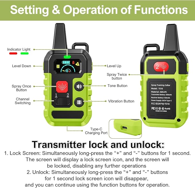 Citronella Training Collar for Dog [2*Collar, No Automatic] Spray Training Dog Bark Collar with Beep/Vibration/Spray 4 Mode & 6 Adjustable Sensitivities, IPX7 Waterproof Safer for L/M/S Dogs
