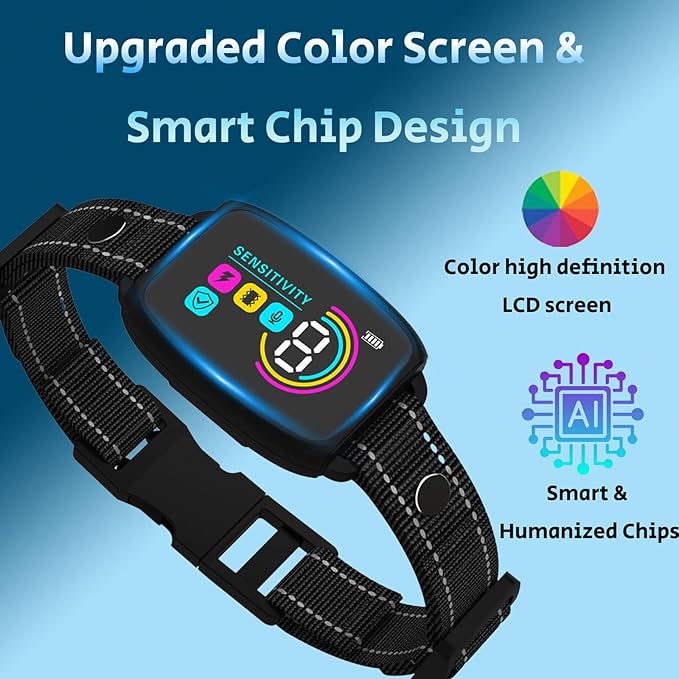 Bark Collar for Large Dogs, Anti Bark Collar for Medium Dogs, Smart Bark Collar, Rechargeable Training Collar IP67 Waterproof, 8 Adjustable Sensitivity Beep Vibration