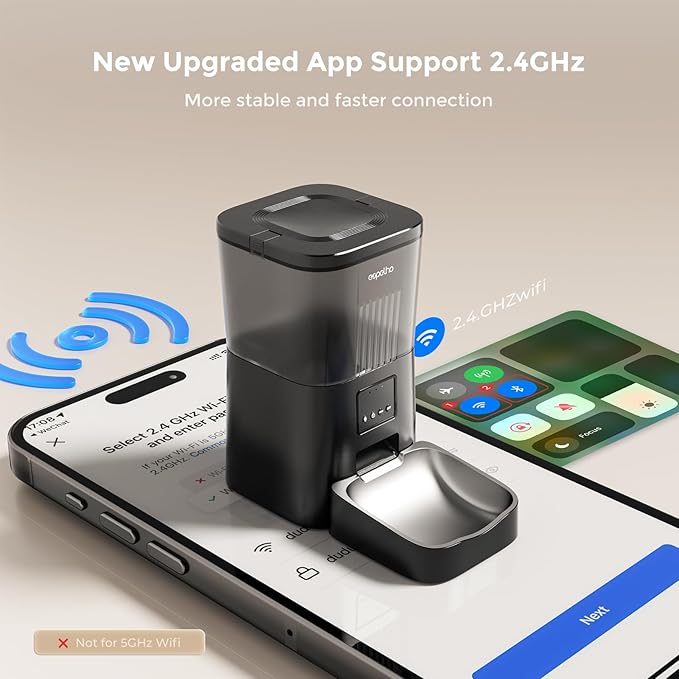 Espelho Automatic Cat Feeders WiFi: 2.4Ghz Smart APP Control- Timed Cat Food Dispenser with Desiccant Bag Keep Fresh for Indoor- Easy Set Up and Clean with Voice Recorder- Up to 10 Meals per Day