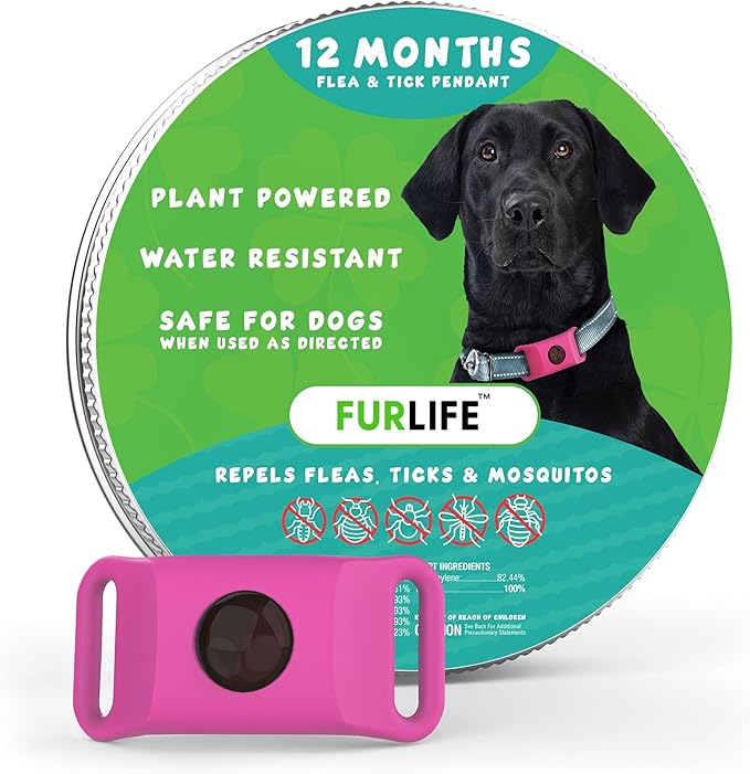FurLife Pink Dog Tag, Flea and Tick Prevention for Dogs - Waterproof Pendant for Collar, Safe for All Breeds