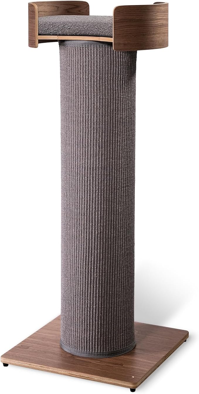 ONE FAST CAT - Giant Scratching Tower w/Perch - 44.5" Height with Replaceable Sisal and Removable Bed - Walnut