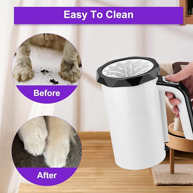 MYPIN Rechargeable Automatic Dog Paw Cleaner, Black - Portable Pet Paw Washer Cup with Soft Silicone Brush, 7.4V High Power, Suitable for Big Dog and Cat Grooming