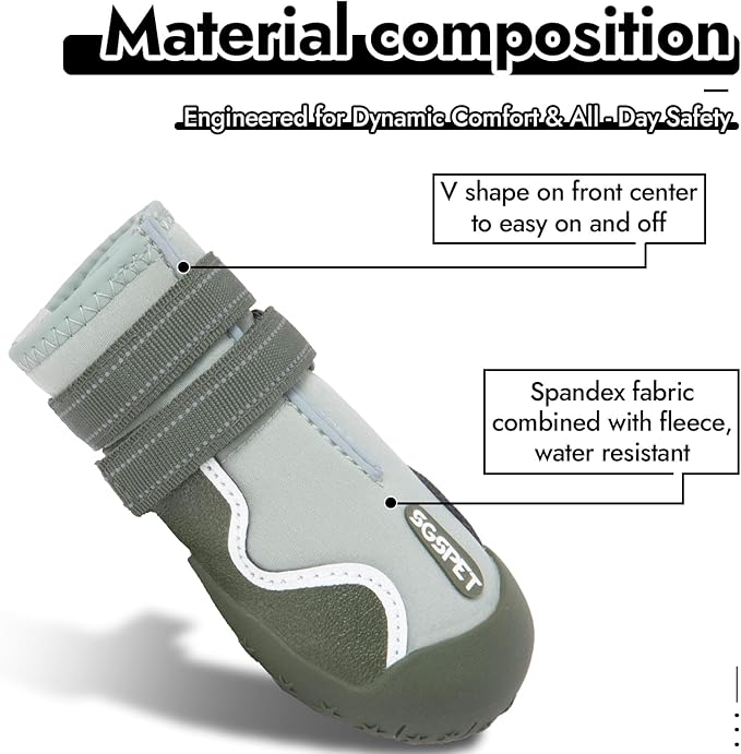 Dog Shoes, Waterproof Dog Boots & Paw Protectors with Anti-Slip Sole, 4pcs/Set Pet Dog Booties, Reflective Dog Shoes for Small Medium Large, Winter Snowy Summer Hot Pavement (Green, 5# (M))