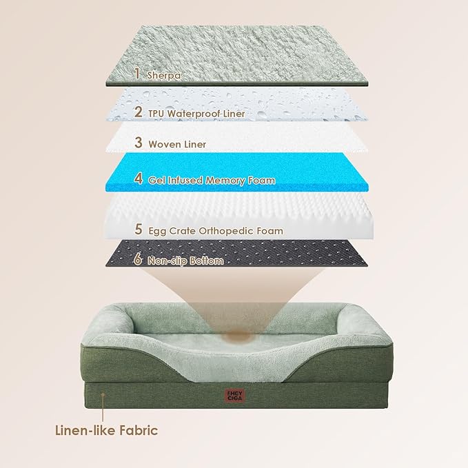 EHEYCIGA Memory Foam Dog Bed for Medium Size, Orthopedic Dog Sofa with Sides and Waterproof Liner, Washable Bolster Pet Couch with Removable Cover, 30x20x6.5 Inch, Green