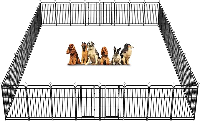 Dog Playpen Outdoor 32 Panels Heavy Duty Dog Fence 47" Height with Thick Pipe Anti-Rust with Doors Portable for RV Camping Yard, Total 71FT, 406 Sq.ft, Snowy Black