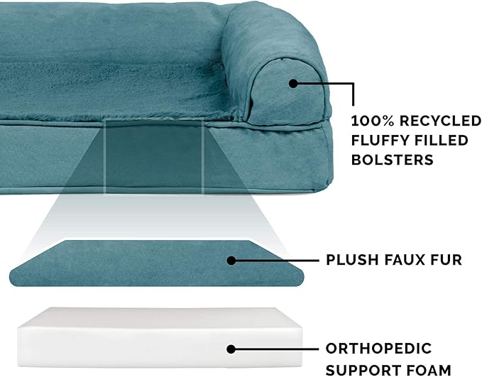 Furhaven Orthopedic Dog Bed for Large Dogs w/ Removable Bolsters & Washable Cover, For Dogs Up to 125 lbs - Plush & Suede Sofa - Deep Pool, Jumbo Plus/XXL