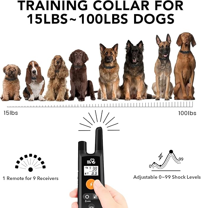DOG CARE Dog Training Collar with Remote - Dog Shock Collar for All Dogs with 1800FT Remote, Rechargeable Dog Bark Collar with Beep/Vibration/Shock Modes, Security Lock, Rainproof
