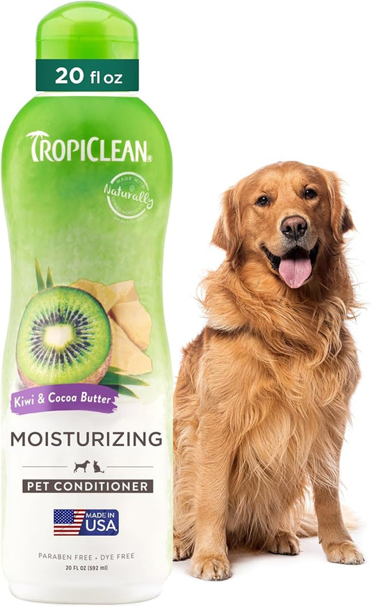 TropiClean Dog Conditioner, Easy Detangling & Moisturizing Conditioner, Puppy Safe, Made in The USA, Kiwi & Cocoa Butter Scent, 20oz.