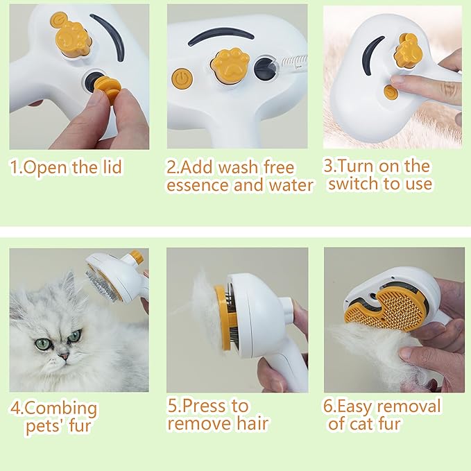 Cat Steam Brush for Shedding Dog Brush with Steam Pet Hair Cleaning Brush Comb for Spray 3 in 1 Pet Grooming for Long & Short Haired Pets – Spritz Defur Comb for cats