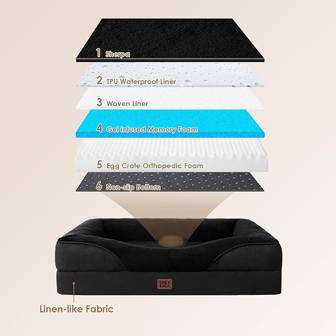 EHEYCIGA Memory Foam Dog Bed for Large Sized, Orthopedic Dog Sofa with Sides and Waterproof Liner, Washable Bolster Pet Couch with Removable Cover, 41x27x7.5 Inch, Black