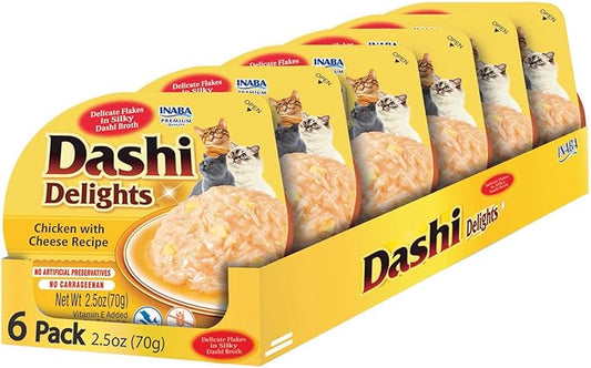 INABA Dashi Delights for Cats, 2.5 Ounce Cup, 6 Cups Total, Chicken with Cheese Recipe