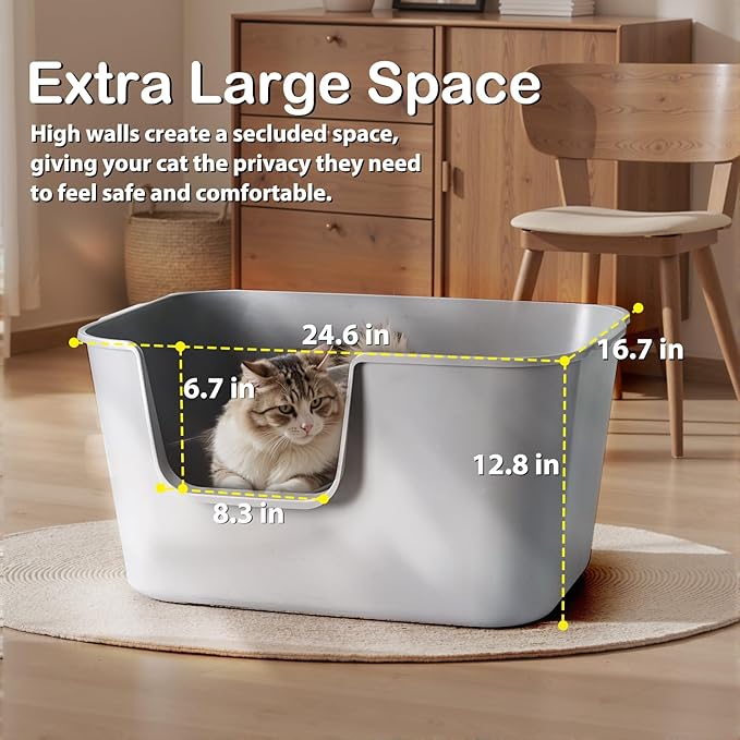 Extra Large Cat Litter Box with High Sides - Splash-Proof Design for Big Cats & Multi-Cat Homes, 24.6in x 16.7in x 12.8in (Green)