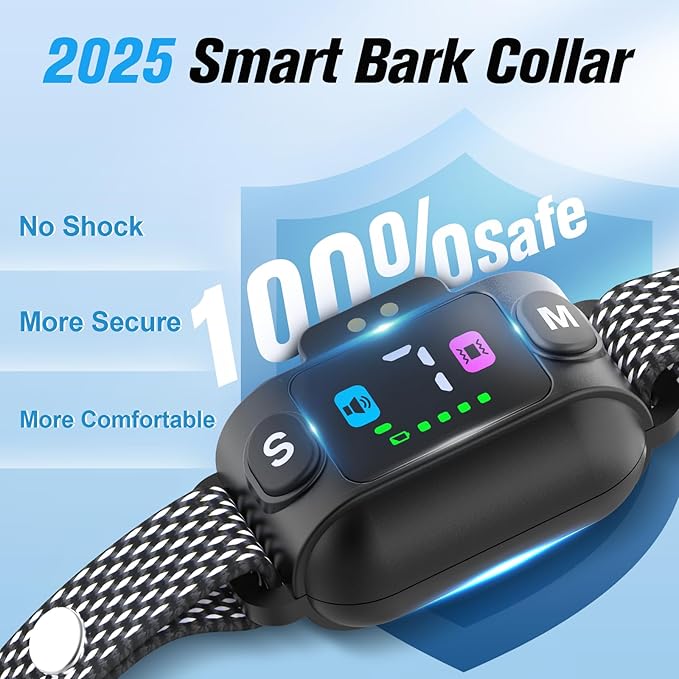 No Shock Bark Collar for Dogs Dog Bark Collar 3 Modes (Sound/Vibe/Dual), Rechargeable, Waterproof, Adjustable Sensitivity, Safe for Small to Medium Dogs