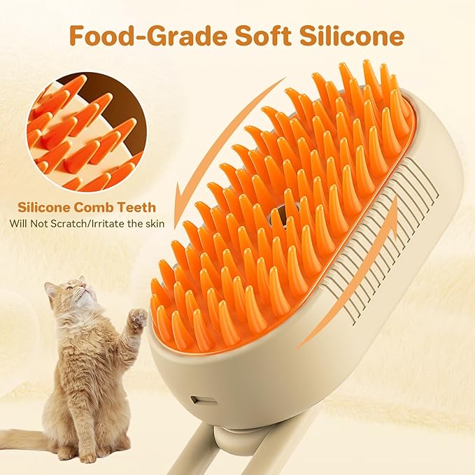 LunaSync Cat Steam Brush for Shedding, 4 in 1 Rechargeable Pet Grooming Brush for Cats and Dogs, Anti-Static Deshedding Tool with Massage & Cleaning, Comb for Long Short Hair - Beige