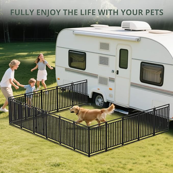 Dog Fence Outdoor Indoor, 32" Inch Height 8 Panels Dog Playpen for Large/Medium/Small Dogs Metal Dog Pen for Yard Camping and RV | Black-Silver