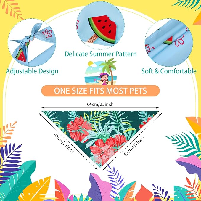 100 Pcs Hawaiian Dog Bandanas Bulk Pet Bibs Colorful Triangle Scarf Pet Bandanas for Medium Large Dogs Hawaiian Summer Luau Party Birthday Costume Decor