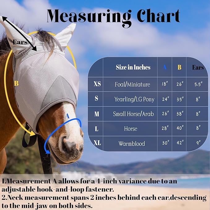 Horse Fly Mask, Adjustable Fly Masks for Horses with Ears, UV Protection from Insect Pests Comfort Mesh Without Nose Average Size Horses Accessories(Large)