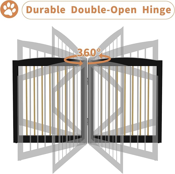 Freestanding Pet Gate for Dogs, Indoor Wooden Dog Gate for House, Extra Wide Dog gate, Foldable Dog Gate for Stair, Doorway, Hall, Support Feet Included, 120 Inch Wide, 6 Panels 32",Black&Gold