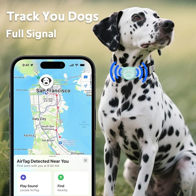 Dog Collar with Waterproof AirTag Holder & Anti-Lost QR Code, Cute Bling Warpping Adjustable Width for Small Medium Large Pet (Light Blue, S)