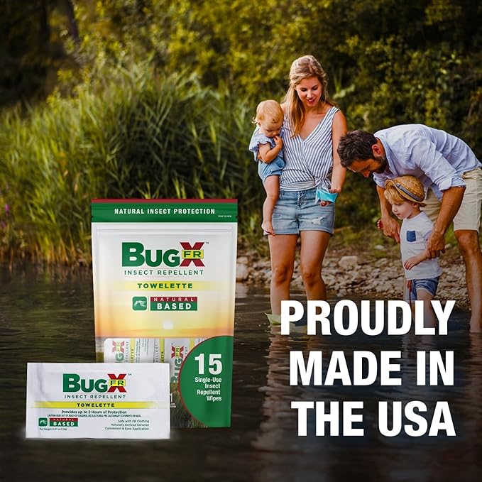 CoreTex Bug X FR DEET-Free Insect Repellent Wipes - Pack of 100 Single-Use, Naturally Derived Geranium Oil Bug Wipes - Protects Against Flies, Fleas & Mosquitoes - Travel Mosquito Repellent Towelettes