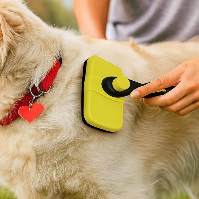 Self-Cleaning Grooming Brush for Dogs and Cats, Retractable Bristles for Easy Hair and Fur Removal - 7.5" Size