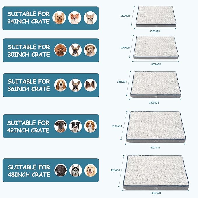 EMPSIGN Reversible Cool and Warm Dog Bed for Crate Pad, Pet Beds with Washable and Removable Cover, Dogs Crate Bed Sleeping Mats, Bed for Dog Crate for Large Medium Small Dogs, Grey