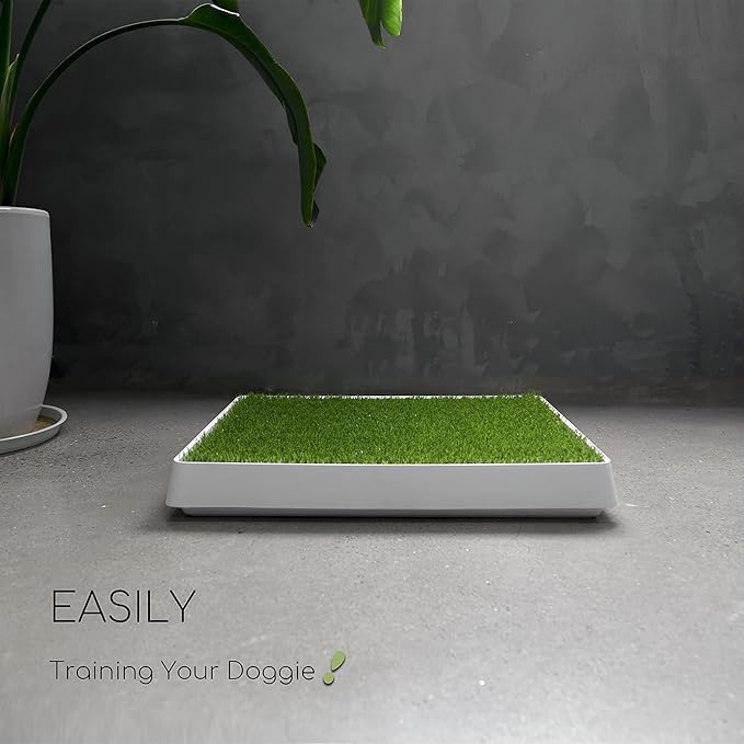 Dog Grass Pad with Tray, Dog Litter Box, Porch Potty for Puppy Pee Training, Indoor Portable Fake Grass Pee Pad System, Artificial Grass + Pee Pad Holder