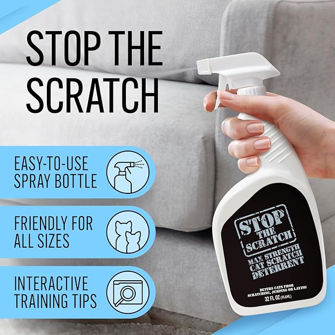 Emmy's Best EBPP Stop The Scratch Cat Spray Deterrent for Kittens and Cats 32oz - Non-Toxic, Safe for Plants, Furniture, Floors and More Cat Deterrent Spray with Rosemary Oil