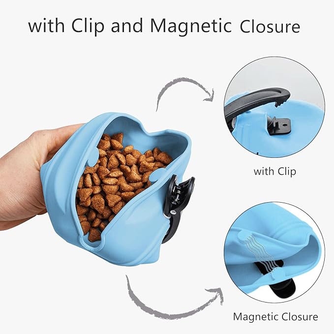 Dog Treat Pouch 2 Pack, Dog Treat Training Pouch, Silicone Pet Treat Bag BPA Free/Clip/Magnetic Dog Walk (Yellow & Blue)