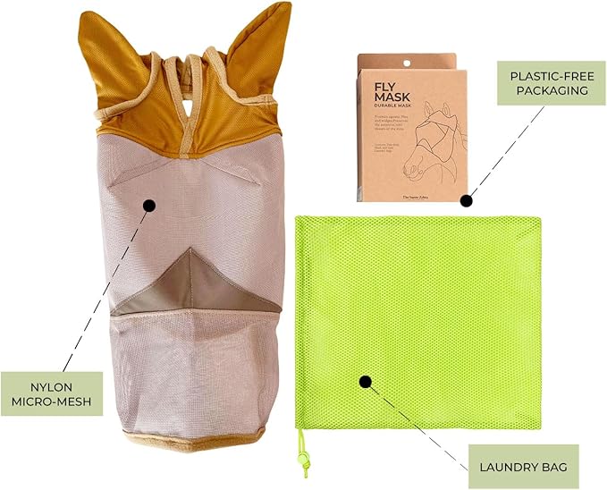 Fly Masks for Horses. Stops Sunburn, 70% Uv-Block. Breathable Fly Mask for Equines, Durable, Comfortable Fit for All-Day Protection. Horse Size, Fly Mask with Ears and Nose