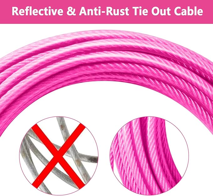 Dog Tie Out Cable 20FT-500Lbs,Heavy Duty Dog Leads&Tether for Yard with Swivel Hook,Small Large Dogs Leash Line for Outside,Rust Chew Proof Dogs Run Cable for Outdoor Camping (Pink, 20FT)