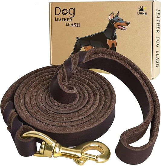 LWBMG Leather Dog Leash 6ft x 3/4 inch, Heavy Duty Genuine Leather Braided Dog Training Leash, Soft and Strong Pet Lead for Large, Medium, Small Dogs