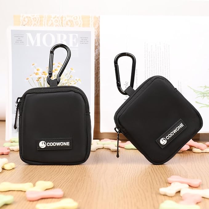 Dog Treat Pouch 2 PCS, Waterproof Small Dog Treat Bag for Leash, Hands Free Dog Walking Bag with Carabiner, Dog Poop Bag Holder for Pet Puppy Travel or Outdoor Use, Zipper Closure to Avoid Spilling