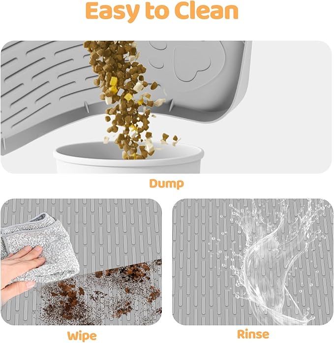 Dog Food Mat, Extra Large 50" x 35" Silicone Pet Feeding Mat with Raised Edge Pet Placemat for Small, Medium, and Large Pets Non-Slip, Easy to Clean (Grey)