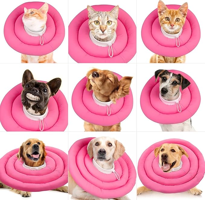 IDOMIK Dog Recovery Collar, Waterproof Soft Dog Cone After Surgery, Comfy Protective Elizabethan Collar Alternative for Dogs Cats, Adjustable Pet Neck Donut Cone Anti-Licking Biting Wounds,RoseRed,3XL