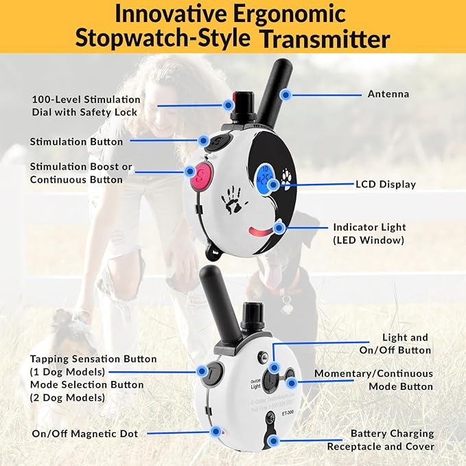 Educator E-Collar Dog Training Collar, Rechargeable Remote + Finger Clicker, for Small to Medium Dogs, Humane Tapping Stimulation, 100 Levels, Tone, Light, 1/2 Mile 2 Dogs, Zen