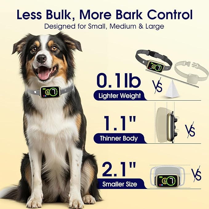 Smart Dog Bark Collar, Automatic Stop Bark Collar for Large, Medium, Small Dogs, Safe & Humane Barking Collar with Beep, Vibration & 7 Adjustable Sensitivity, Anti Barking Device IP67 Waterproof