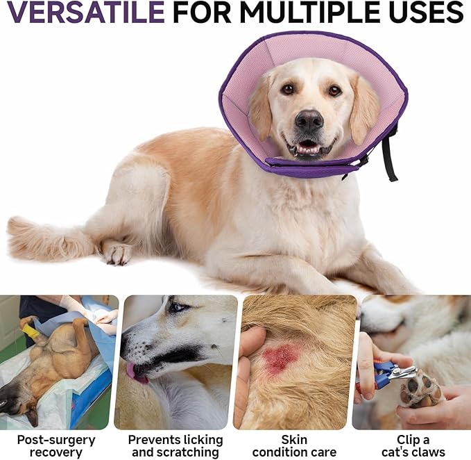 Dog Cone Collar L, Soft Cones for Large Medium Small Dogs,Adjustable Dog Cone Alternative to Stop Licking, Comfy Elizabethan Collar for After Surgery Wound Healing & Hot Spots Purple