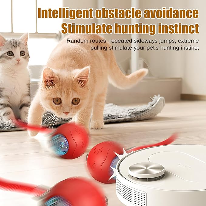 Interactive Cat Toys for Indoor Cats, 2025 New Interactive Cat Toys, Intelligent Automatic Rolling Pet Ball, Automatic Obstacle Avoidance Cat Toy Ball with Rope, Three Modes Adjustment (gray)